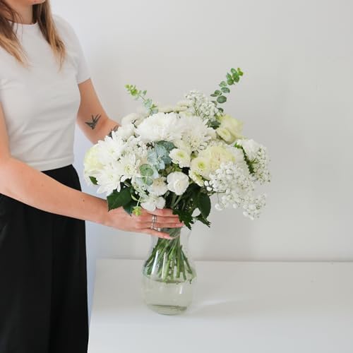 Callia Flowers - White & Green Fresh Flower Bouquet - (Standard) Hand-Tied Fresh Cut with Vase, Fresh Flowers Delivery for Birthday, Sympathy, Get Well, Floral Arrangements with Local Delivery — view 7