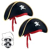 4 PCS Pirate Hat and Eye Patch for Adults - Halloween Theme Costume Party Supplies for Kids Boys Girls