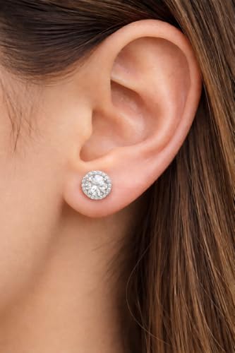 Image of 925 Sterling Silver Stud Earrings for Women | Cubic Zirconia Solitaire Ear Studs | Lightweight Hypoallergenic Anti-Tarnish Daily Wear Jewellery | Gift for Girls, Wife, Girlfriend, Mother, Sister | Birthday, Anniversary, Rakhi