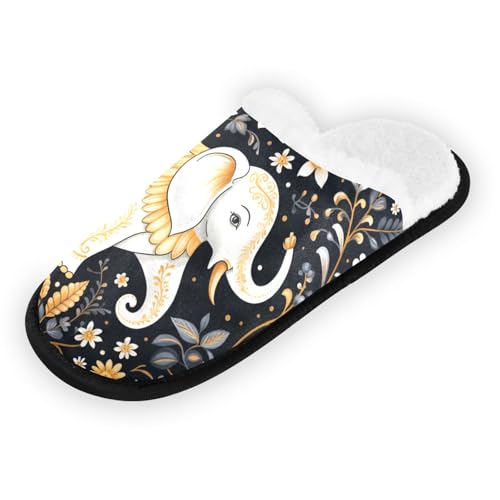 Cartoon White Elephant Flowers Slippers For Women Men Soft Memory Foam Non-Slip Animal Winter Indoor House Shoes Travel Slipper2