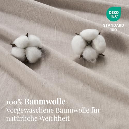 Housse de couette 200x200 coton 100% beige avec 2 taies d'oreiller 80x80 effet lin - 3