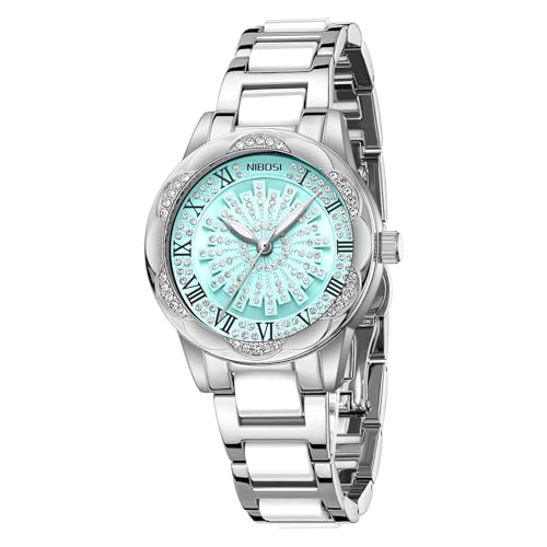 Image of NIBOSI Watch for Woman Analog Quartz Rose Gold Stainless Steel Band Luxury Ladies Watch Stylish Diamond Blue Dial Wrist Watches Waterproof