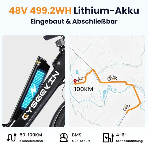 S10 E Bike Herren 26 Zoll, Elektrofahrrad für Erwachsene mit 250W Motor 48V 499,2Wh Akku, 4,4 Zoll LCD Display Ebike mit Federgabel, bis 100km 25km/h Pedelec für Damen City Pendeln – Bild 5