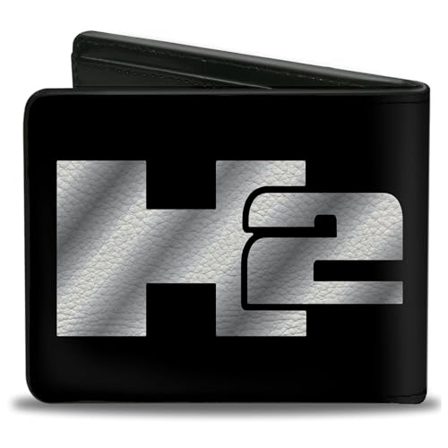 Buckle-Down Men's PU Bifold Wallet-H2 Black/Silver Logo Centered, Multicolor, 4.0" x 3.5"2