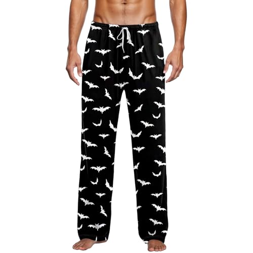 Vhersily Pyjama Homme Pantalon Flanelle Halloween Mignon Imprimé Loungewear Dames Pjs Couples Élastique Taille Intérieur et Extérieur Costume Thermique Automne Hiver et Doux Léger Streetwear, X Noir