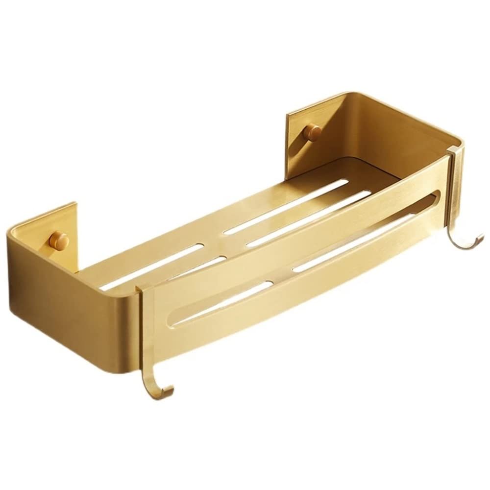 ZJHFFFG Corner Shower Caddy Bathroom Shelfs Wall Mounted Brushed Gold Aluminum Shower Gel Shampoo Organizer Shelf Draining Rack