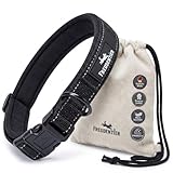 FREUDENTIER Hundehalsband - weich gepolstert mit Neopren, reflektierend & robust - Halsband Hund für kleine, mittelgroße & große Hunde (Black, 35-50CM)