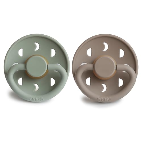 Image of FRIGG Moon Natural Rubber Baby Pacifier | Made in Denmark | BPA-Free (Sage /Portobello, 0-6 Months) 2-Pack