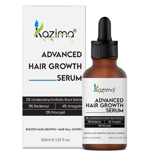 Image of KAZIMA Advanced Hair Growth Serum | 3% Redensyl, 4% Anagain, 2% Procapil, 2% Lindera Strychnifolia, Rosemary & Black Rice Extract | Hair Growth & Hair Fall Control Serum | Boosts Hair Density | 30 ml