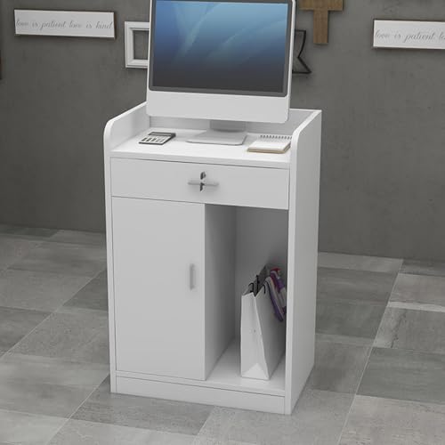 Escritorio de recepción, con cajón con cerradura y armario de almacenamiento, mesa de caja de esquina para oficina y venta al por menor
