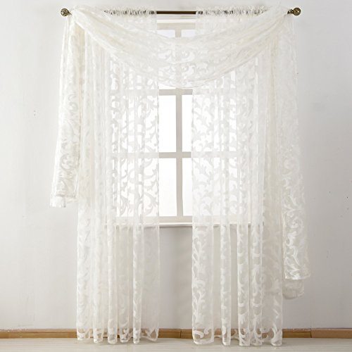 Scarf Valance, NAPEARL European Style Jacquard Window Scarf, Decorative Sheer Curtain for Wedding Arch, Canopy Bed, Headboard, Gazebo, 1 Panel ( Wide 54 in x Long 216 in, White ) - Thumbnail 3