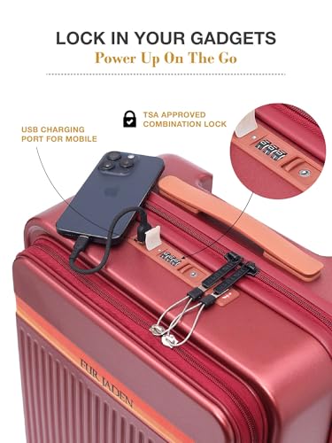 Image of FUR JADEN The Aviator TechPro 55cm German Polycarbonate Travel Luggage Cabin Suitcase with USB Port, Laptop Compartment, 8 StealthTech Shock Absorbing Wheels, TSA Lock (CherryM, Cabin 20 inch)