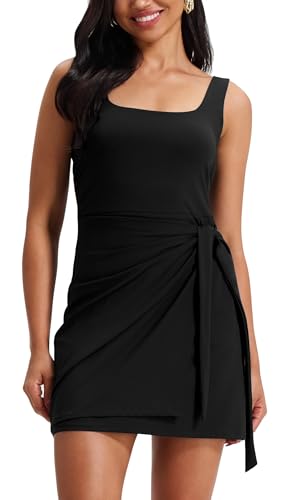 JOYSPELS 2025 Athletic Tennis Dress Spring Summer Workout Wide U Neck Built-in Shorts Casual Golf Wrap Skort Dress