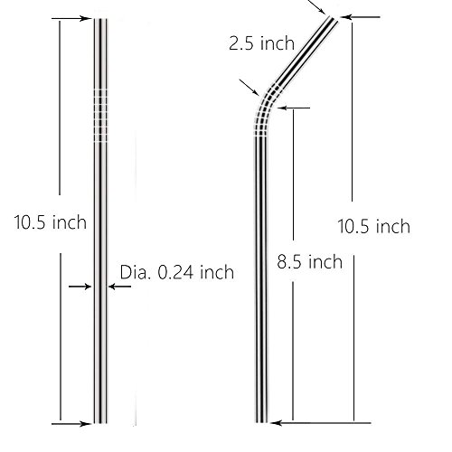 Image of Expresso - New Set of 10 Reusable Stainless Steel Drinking Straws 10.5'' (10 Straight & 2 Cleaning Brushes) - BPA Free Metal, Thick, Long, Dishwasher Safe - for Smoothies, Tumblers, Travel & More