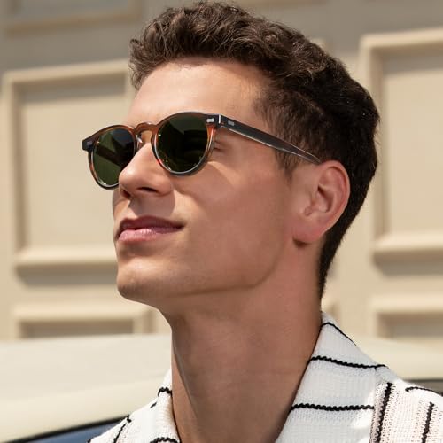 CARFIA Retro Acetate Polarized Sunglasses for Men UV Protection, Vintage Round Frame Eyewear with Gold Filigree CA55062