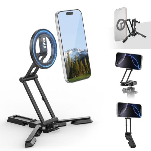 ULANZI SK29 Magnetic Phone Tripod, Foldable Mini Tripod Mount with MagSafe Phone Holder, Aluminium Cell Phone Stand with 1/4”, Arca Uka Base, Travel Vlog Essentials for iPhone 17/16/15/14/13/12