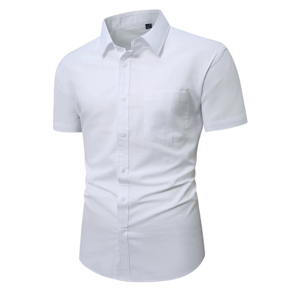 Camisa ligera de hombre manga corta blanca regular fit con botones casual XL