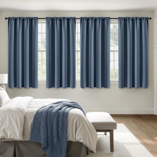 Image of MIULEE Stone Blue Blackout Curtains 63 Inch Length for Bedroom 4 Panels | Solid Light Blocking Drapes, Room Thermal Insulation, Privacy Window Treatment Curtains,Top and Bottom Rod Pocket