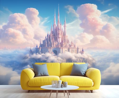 Fairy Tale Castle Wall Murals, Pink Castle Mural Wallpaper, Fantasy