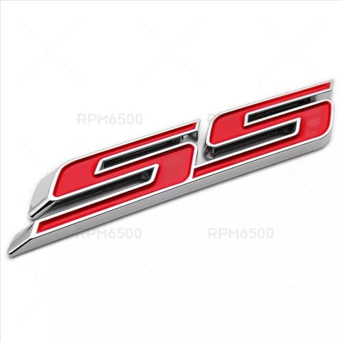 Image of 2Pcs Slant SS Emblems Side Car Badge Decal Compatible with Chevy Camaro Impala Malibu Holden 2010-2026 (Chrome Red)