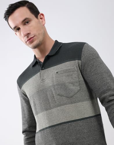 Image of Monte Carlo Men's Regular Fit T-Shirt | Striped Design | Collar Neck Button Closure | Full Sleeves Stylish Casual Fashion Wear Tshirt for Men's (Pack of 1)