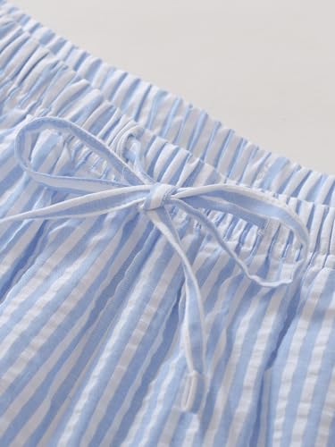 Image of Latuza Women's Cotton Bermuda Long Pajama Shorts Seersucker PJ Sleep Shorts