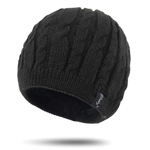 Phaiy Winter Beanie Hat For Women Men Thick Cable Knit Beanie Velvet Fleece Lined Skull Cap Cuff Beanie Black #TOP10