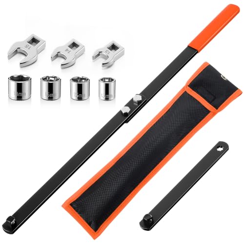 Image of Meonum Universal Serpentine Belt Tool Kit, Tensioner Wrench(Orange) | 3 /8 inch & 1 /2 inch Drive Belt Adjust Tightener Wrench Set, 4 Shallow Sockets, 3 Crowfoot, Removal Tool Auto Repair, Maintenance