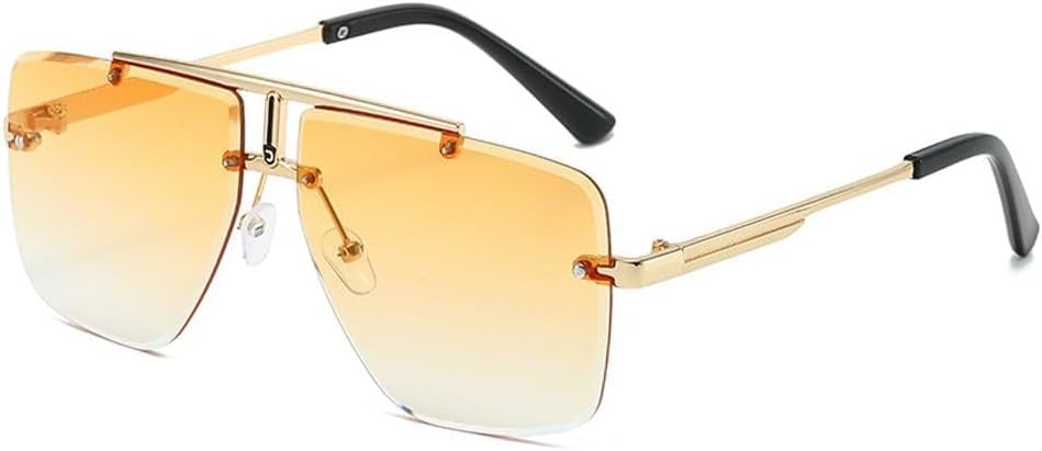 Fashion Men Rimless Sunglasses For Women Double Bridge Metal Frame Sun Glasses Driving Shades UV400 Sports Eyeglasses