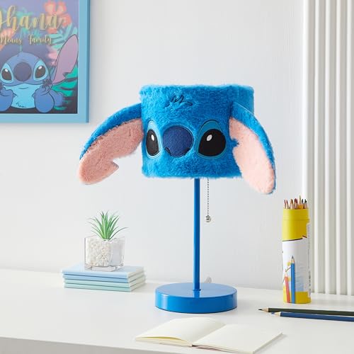 Disney Stitch Plush Table Lamp,15.5" Figural Lamp with Soft Shade & Pull Chain,Kids Bedroom or Nursery Nightstand Light,Blue