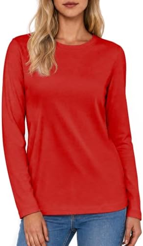 TACVASEN Langarmshirt Damen Baumwolle Langarm Tshirt Rundhals Basic Shirt | Langarmshirt Baumwolle Damen,Rundhals Shirt,Longsleeve Shirt Cotton,Regular Fit Tshirt,Herbst,Atmungsakt
