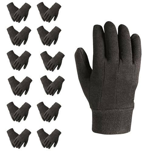 DOVORTEX Brown Jersey Gloves- Large US 4pcs (2 Pair) Clute Pattern And Knit Wrist Cuff Jersey Gloves For Men - For Industrial Labor, Construction, Agricultural And Much More
