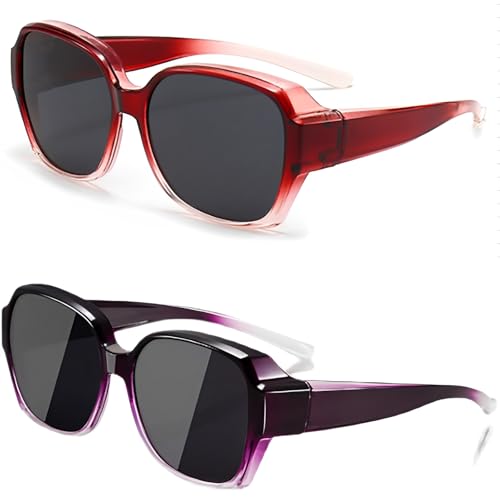 YcsRnn 2 Pcs Over Glasses Sunglasses Womens, Sunglasses Over Glasses, Over Sunglasses For Women, Polarised Trendy Square Oversized Anti Glare, for Driving UV Protection Unisex Adults
