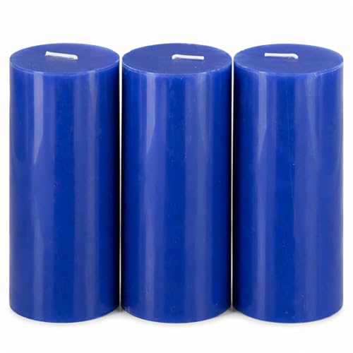 Dinil Blue Pillar Candles 3x6 Inch, Set of 3 Unscented Dripless Smokeless Candles, 65+ Hour Burn Time for Wedding Centerpiece, Dinner Table & Home Decor