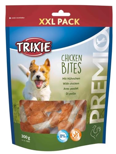 Trixie Premio Chicken Bites XXL Pack | 3er Pack | 3 x 300 g | Kausnack für Hunde | Hoher Fleisch- und Proteinanteil | Rinderhaut mit getrocknetem Hühnchenfleisch ummantelt
