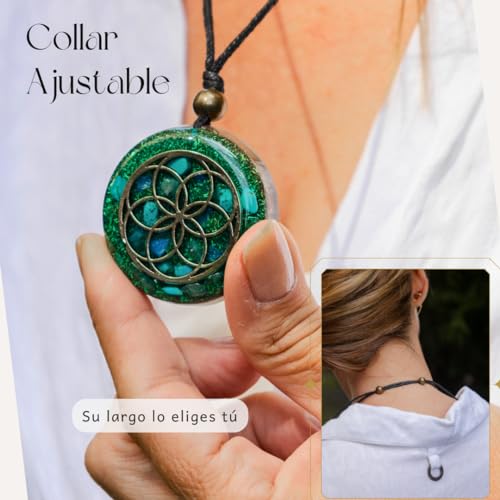 Orgone Necklace by Seed of Life - Healing Crystals Stones - Protection - SBB Coil-Orgonite Pendant Gems Turquoise, Moonstone, Rose Quartz, Meditation, Yoga, Reiki, Women Handmade, Arte Orgones Design - Thumbnail 5
