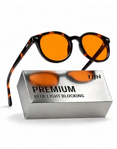 Image of TIJN Blue Light Blocking Glasses Men Women,Vintage Round Frame Eyeglasses | Flexible Lightweight Frames,Red Orange Clear Lens for Computer Gaming Sleep Daily,Anti UV Blue-Ray Glare Screen Fatigue