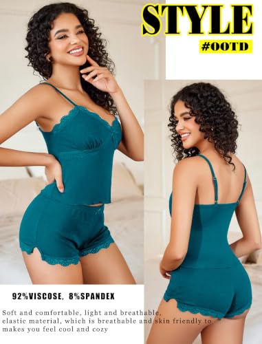 Image of Avidlove Women's Soft Ribbed Knit Cami Pajama Set Sexy V Neck Lace Trim Sleepwear Side Slit Shorts Lingerie Nightwear