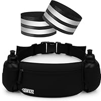 Laufgürtel, Hüfttasche, Sportgürtel mit weicher Trinkflasche, Wasserflasche, wasserdicht, für Herren und Damen, für Smartphone, iPhone, Samsung Galaxy, bequem, Jogging (All Black)