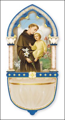Catholic Gifts - Luminous Saint Anthony Holy Water Font with Gold Foil Highlights.
