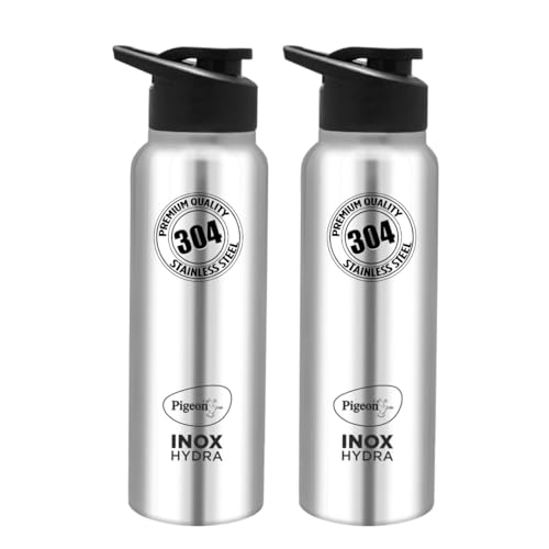 Pigeon by Stovekraft Inox hydra 700ml pack of 2 Stainless Steel Drinking Water Bottle 700ml Flipper Cap - Silver (1 year Warranty)