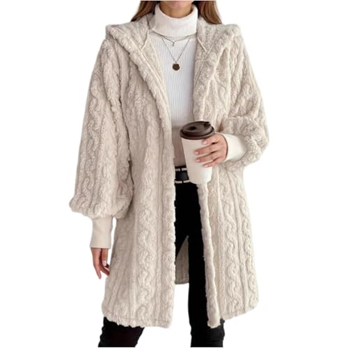 Capuche pour femme et tricot texturé pour ce cardigan ouvert doux et thermique