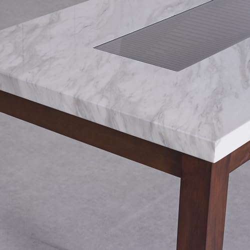 Image of Home Centre 4 Seater Harmony Faux Marble Top Dining Table |Faux Marble Dining Tables for Dining Room|(Beige) 1 Year Warranty