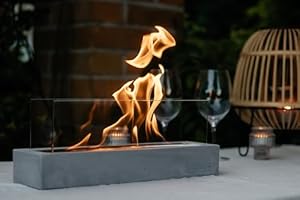 GRAURAUM Bio-Ethanol Kamin Tischkamin: Indoor & Outdoor Kaminfeuer mit Glas - 40cmx11cmx6cm Deko Tischfeuer für Wohnzimmertisch & Garten - Handgemacht in Deutschland