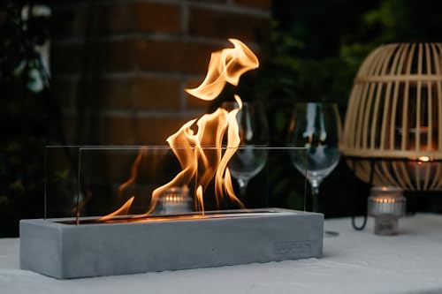 GRAURAUM Bio-Ethanol Kamin Tischkamin: Indoor & Outdoor Kaminfeuer mit Glas - 40cmx11cmx6cm Deko Tischfeuer für Wohnzimmertisch & Garten - Handgemacht in...