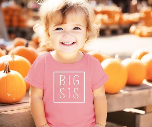 Olive Loves Apple Big Sis Square Sibling Reveal Announcement Shirt for Baby and Toddler Girls Sibling Outfits2