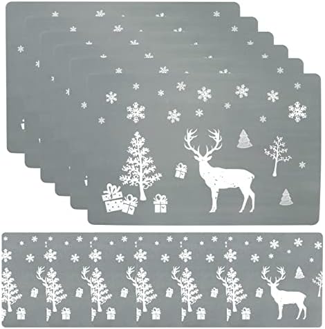 Christmas Table Mat Sets, 6PCS Christmas Placemats Dining Table Mats and 6PCS Christmas Coasters Non-slip Washable Placemats for Christmas Holiday Dining Table Decoration