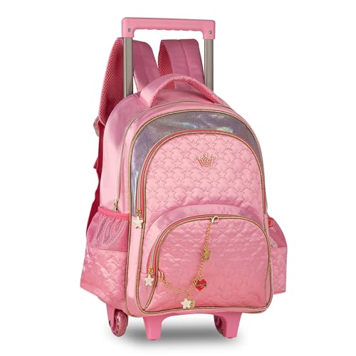Clio Style Mochila Escolar con Ruedas para Niños y Niñas, Gran Capacidad 40x30x13cm, con Carro, 3 Compartimentos Principales y 2 Bolsillos, para Colegio y Viaje, Ideal como Regalo