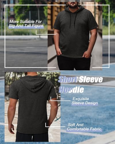 Ficerd 3 Pack Big and Tall Men's Hoodie Short Sleeve Workout T Shirts Casual Running Athletic Pullover Sweatshirt4