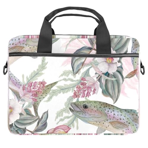 Sac ordinateur 13-14.5" anti-rayures motif truite et fleur